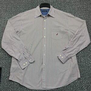 Nautica Button Down Shirt Men Extra Large Striped Long Sleeve Cotton XL